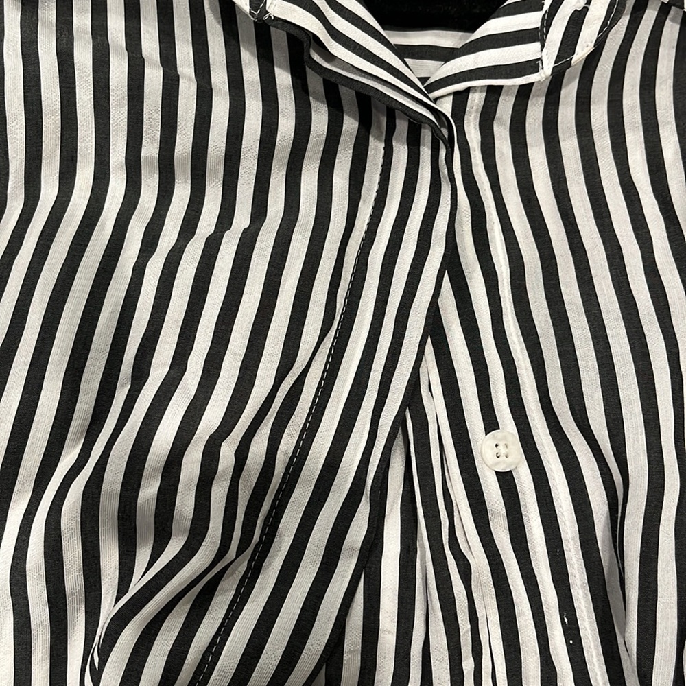 Massimo Dutti long sleeve belted button down black &white 3/4 length dress XS/S - Picture 13 of 16